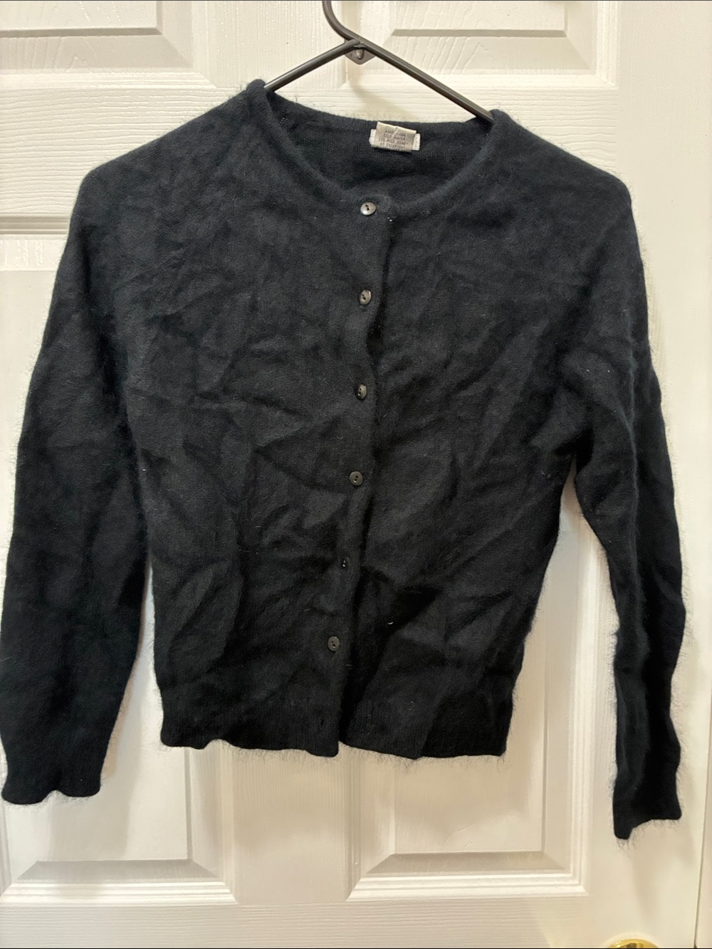 Vintage AIRPORT Women's Black Angora Button Front Cardigan Sweater Sz M